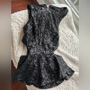 Forever 21 small Women’s peplum sequins black blouse side cut outs zip back EUC